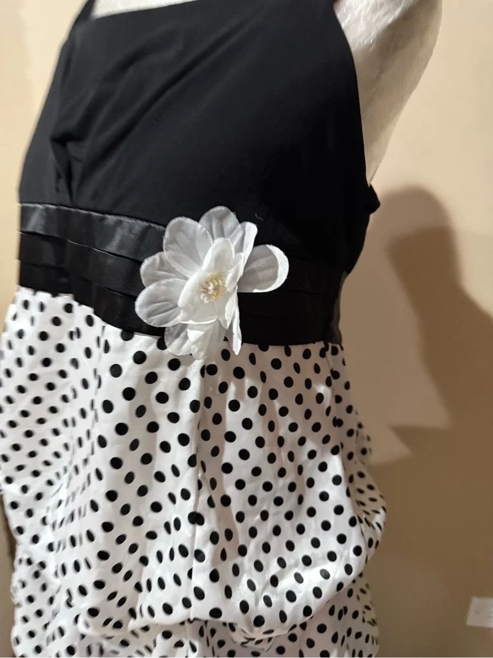 Iz Byer Black and White Polka Dot Bubble Hem Formal Dress